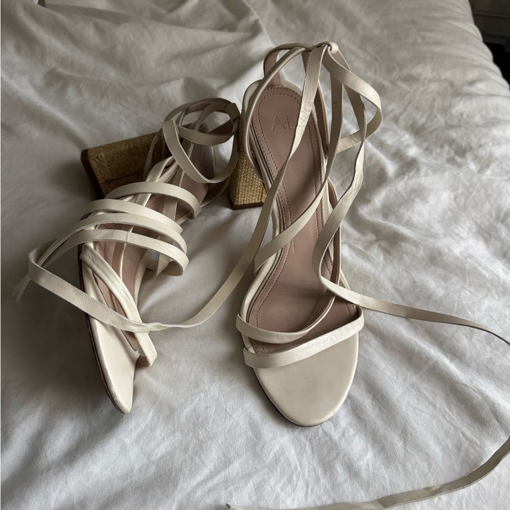 Cream Strappy Leather Sandals